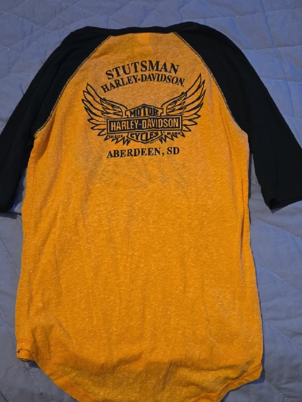 Harley-Davidson Orange Tee with Black Raglan Sleeves - Picture 2 of 3